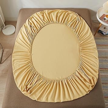 King Fitted Sheet Cotton, Cotton Solid Color Bedding Fitted Sheet Easy Care, Camel-Standard, C-King 79 x 71