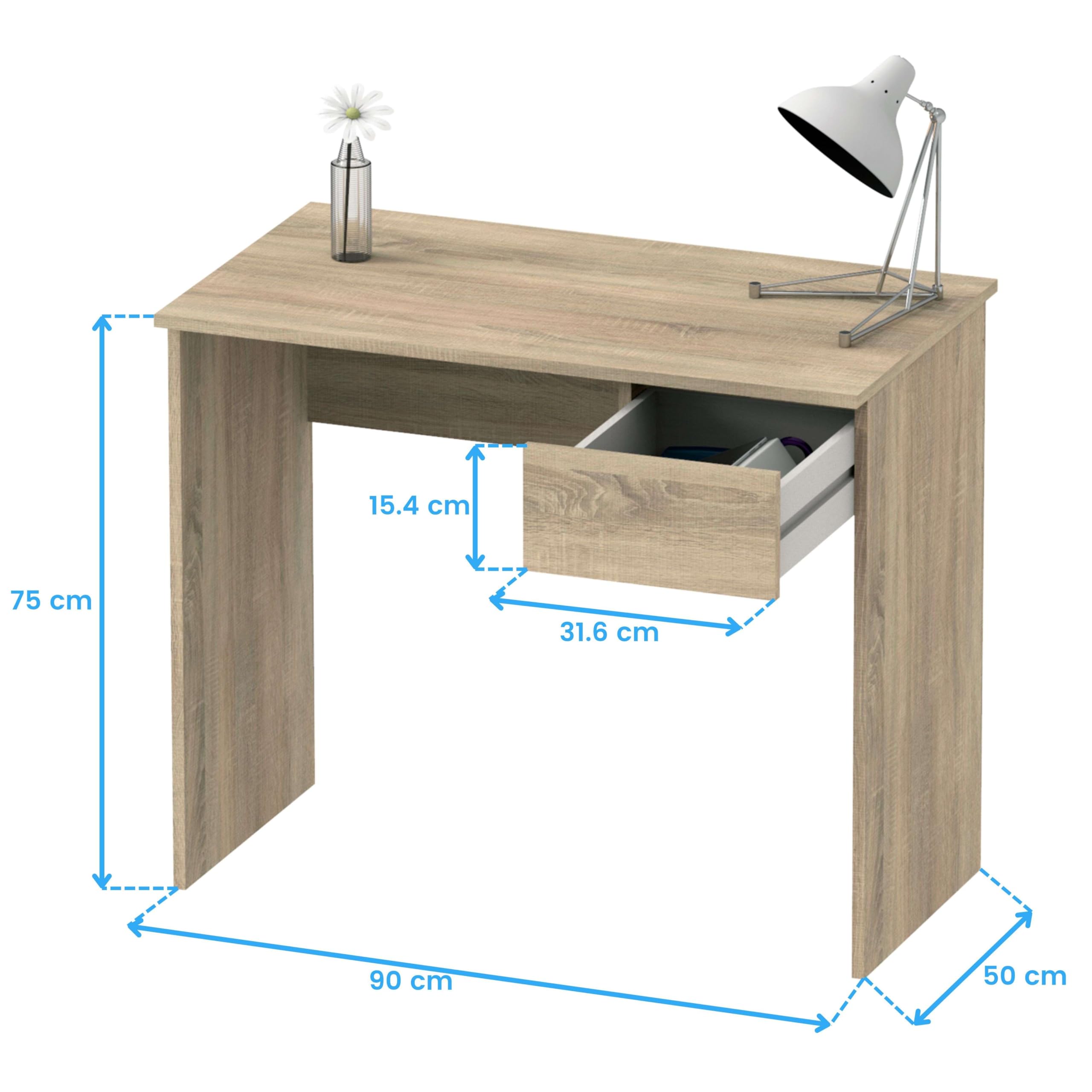 Schreibtisch multimedia PC Tisch Eiche mit Schublade für Büro, Büro oder Studie. 90 cm Breite x 75 cm Höhe x 50 cm Tiefe Küche, Haushalt