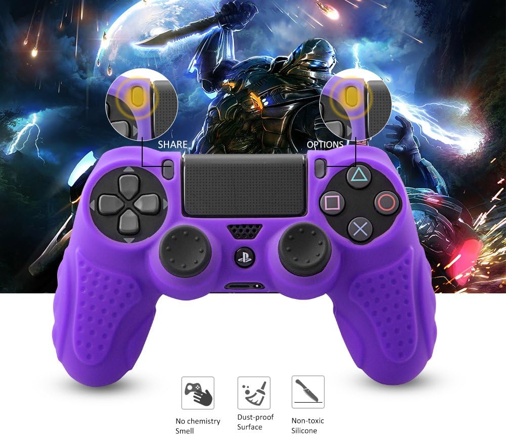 CHINFAI PS4 Controller DualShock4 Skin Grip Anti-Slip Silicone Cover Protector Case for Sony PS4/PS4 Slim/PS4 Pro Controller with 8 Thumb Grips (Purple) - Image 5