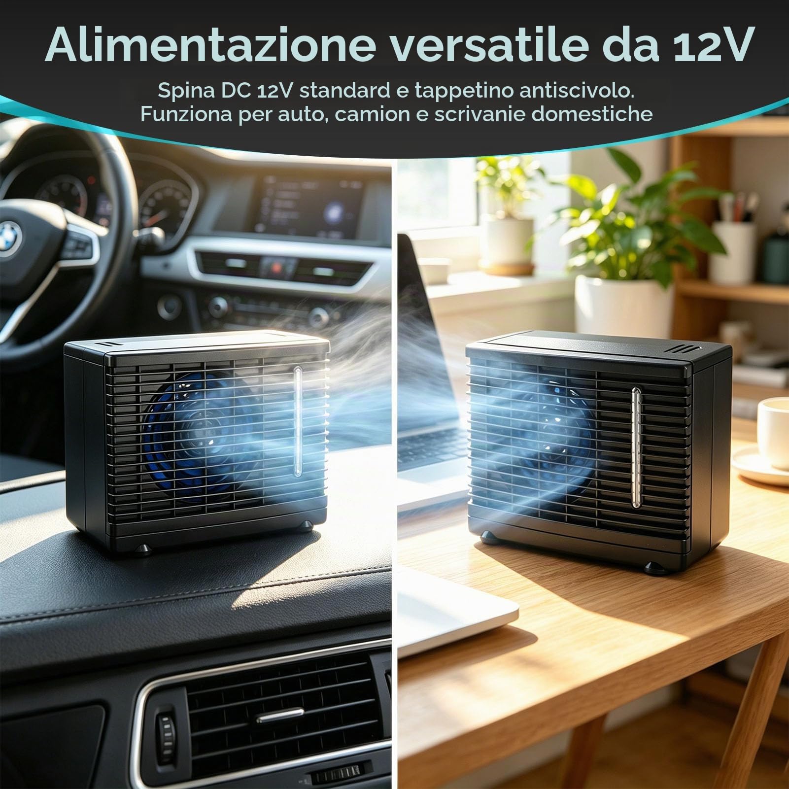 Condizionatore d'aria per auto da 12 V, mini ventola di raffreddamento ad acqua di raffreddamento ad aria portatile unità AC per estate e aree asciutte 20 x 11 x 15 cm