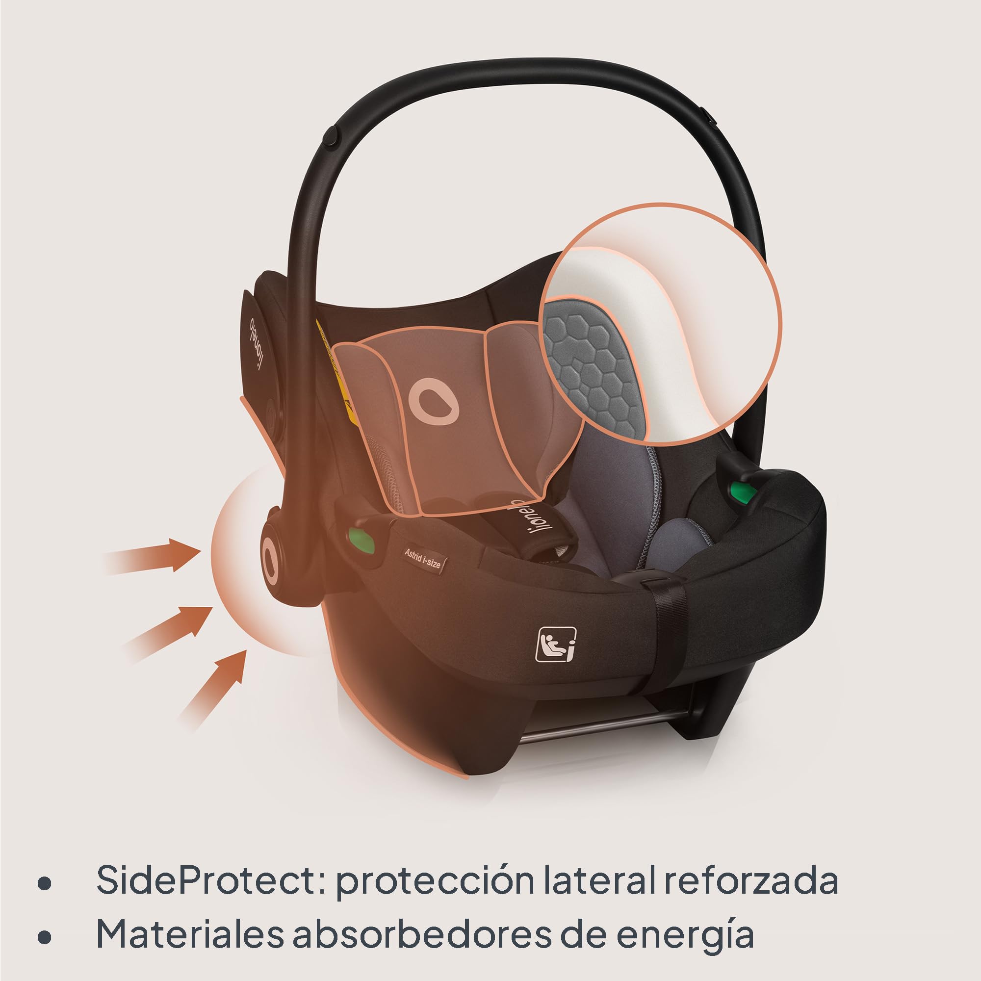 Lionelo ASTRID silla de coche para bebés 40-87 cm (Grupo 0+) i-Size puntos protección lateral Portabebés, Orientación trasera cinturón de seguridad de 3