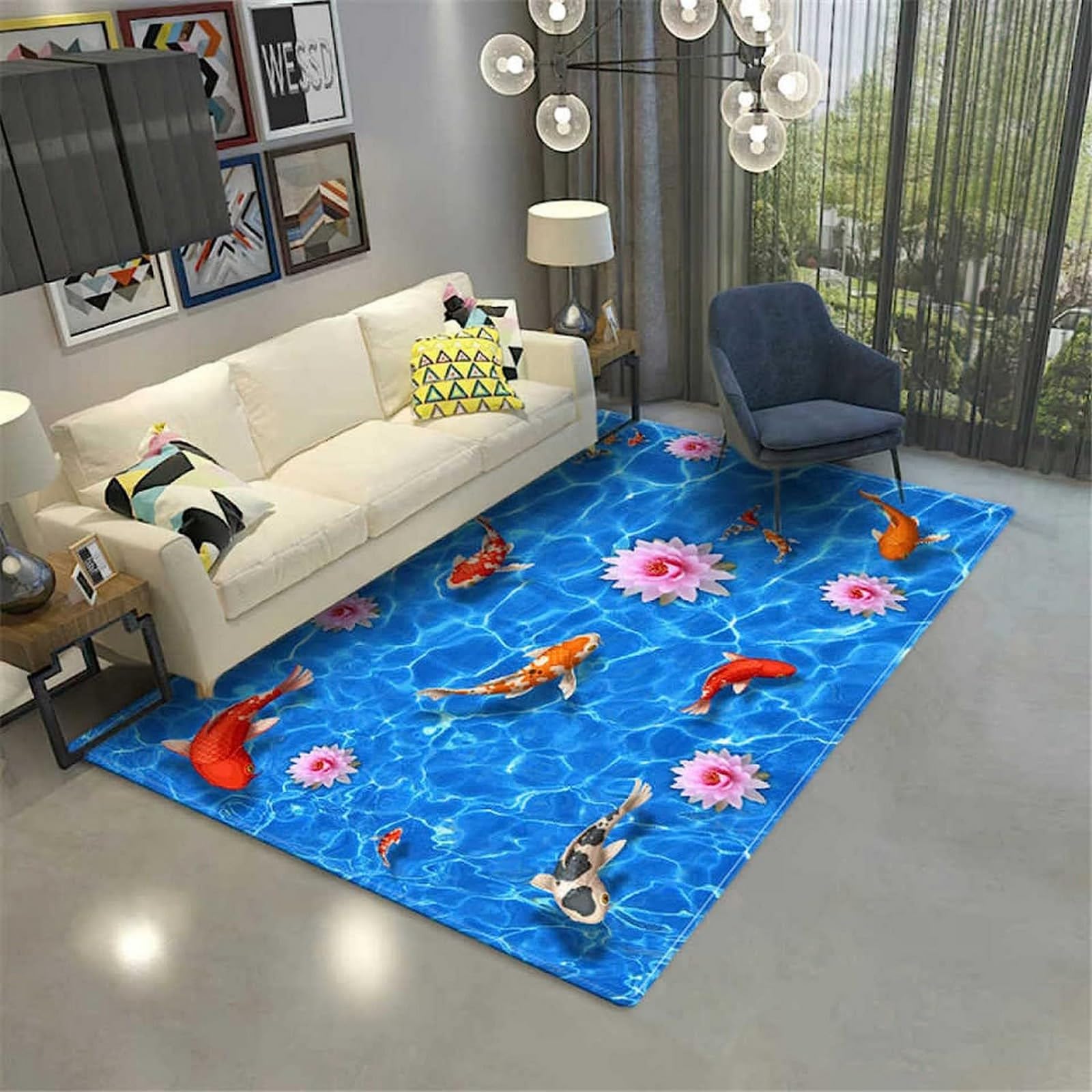 Tapis de salon moderne poissons grand tapis chambre 200 x 300 cm