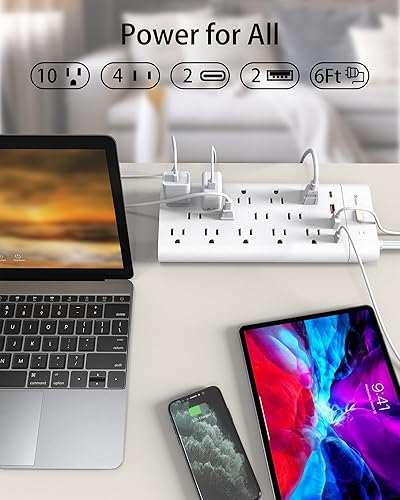Miniatura 2 de Maxpw Regleta de protección contra sobretensiones extensor de salida con 14 salidas y 4 puertos USB (2 USB C), cable de extensión de 6 pies y