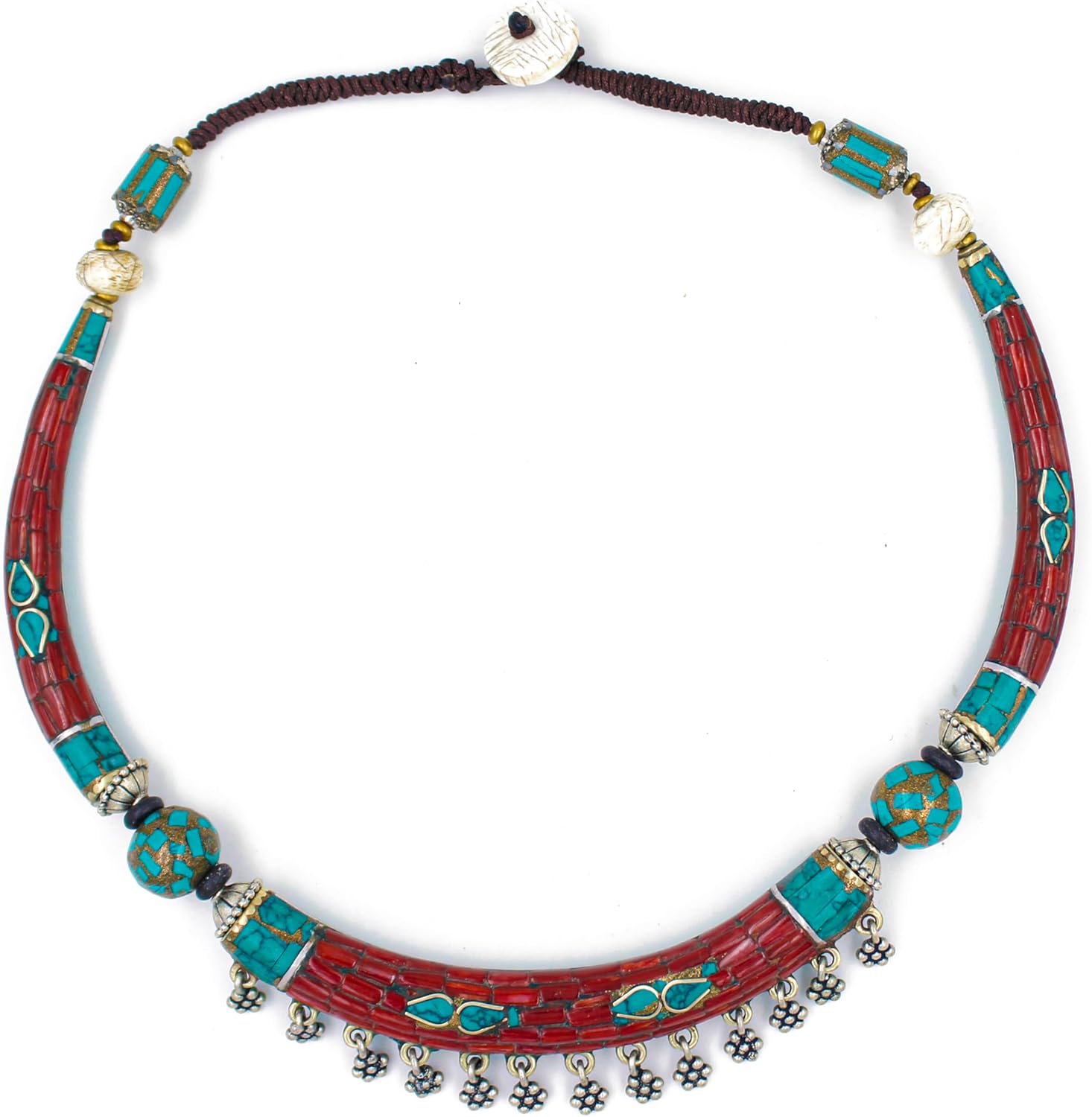 Tibetan Silver Ethnic Coral Turquoise Statement Necklace for Women Bohemian Choker Collar Jewelry Festival Necklace