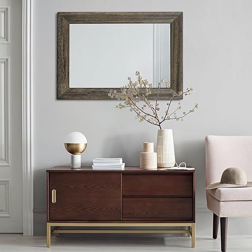 Miniatura 4 de Espejo de pared retro con marco de madera, grandes espejos rectangulares colgantes de 26 x 18 pulgadas, decorativo para baño, dormitorio, sala de