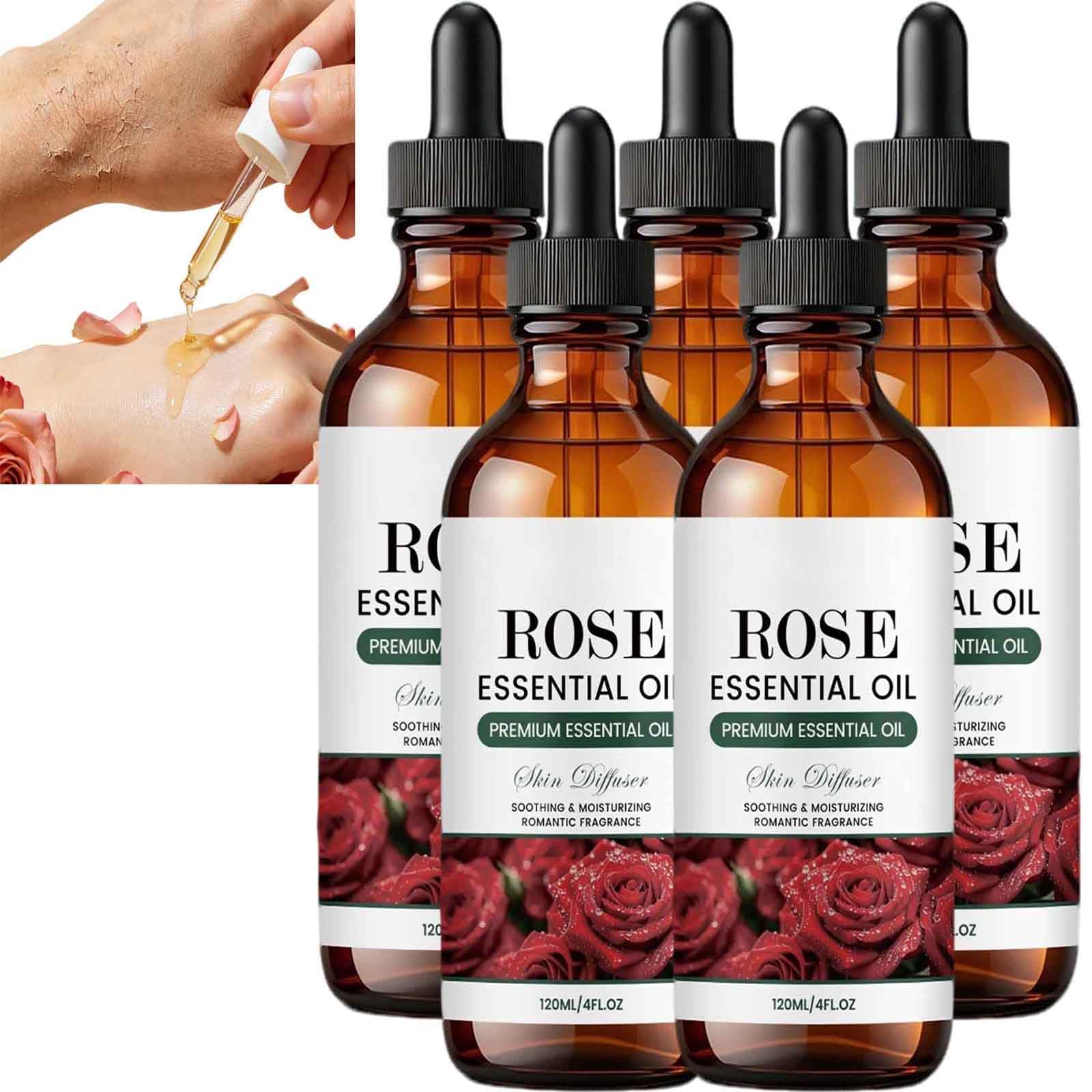 Olio essenziale di rosa leggero, non grasso, che ammorbidisce i capelli della pelle, olio di rosa naturale per la cura del viso, olio essenziale di rosa per pelle secca (5 pezzi)