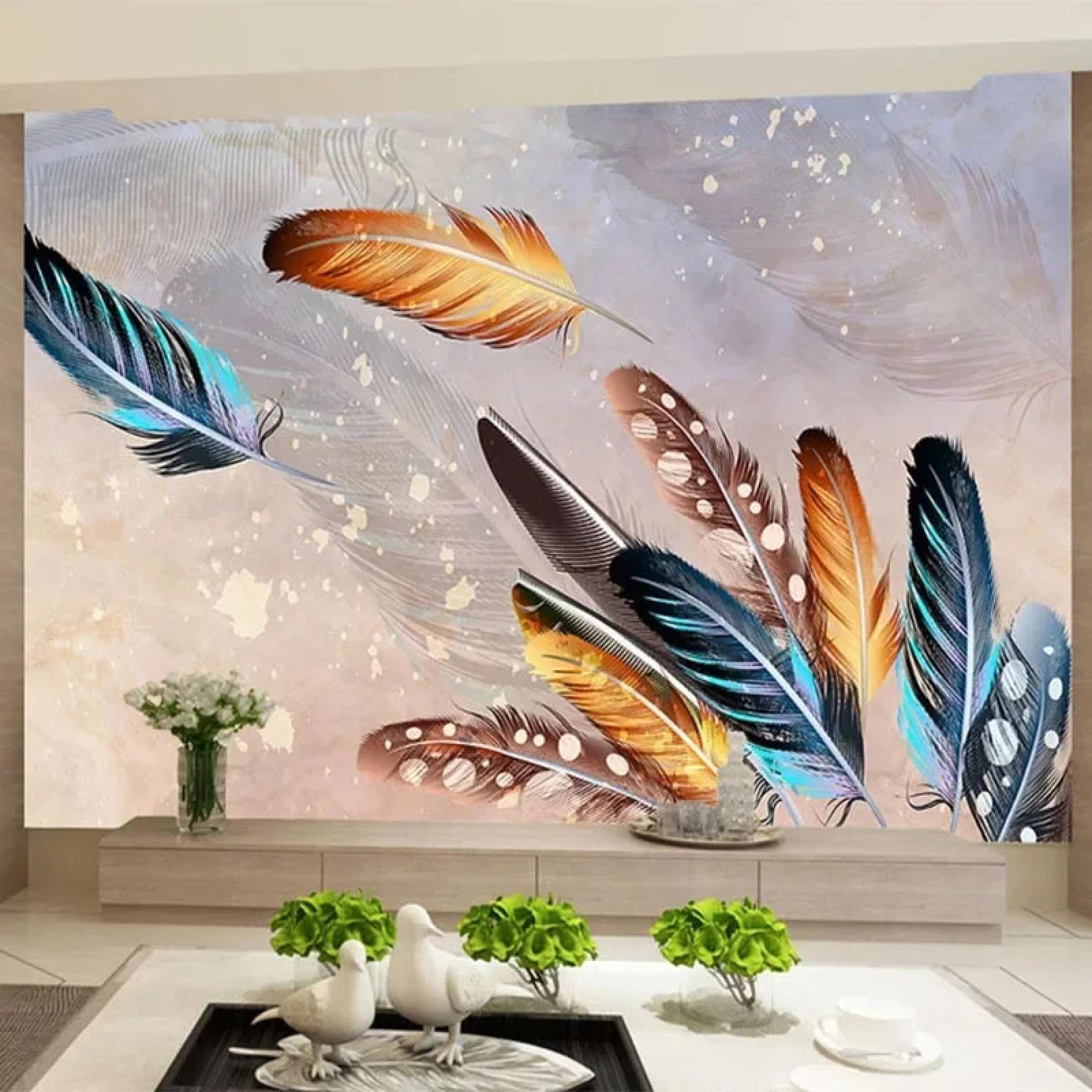 Art abstrait 3D plumes colorées pour mur de fond TV