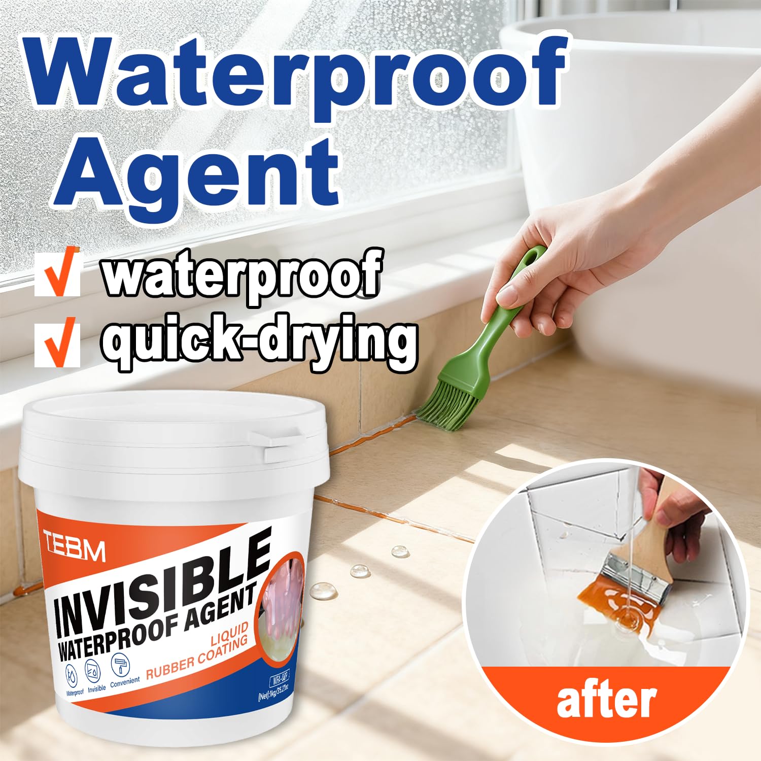 Waterproof Sealant, Transparent Invisible Waterproof Coating, Water-Based Anti-Leak Repair Adhesive for Roofs, Walls, Bathroom, Windows, Kitchen, Garden, Indoor & Outdoor