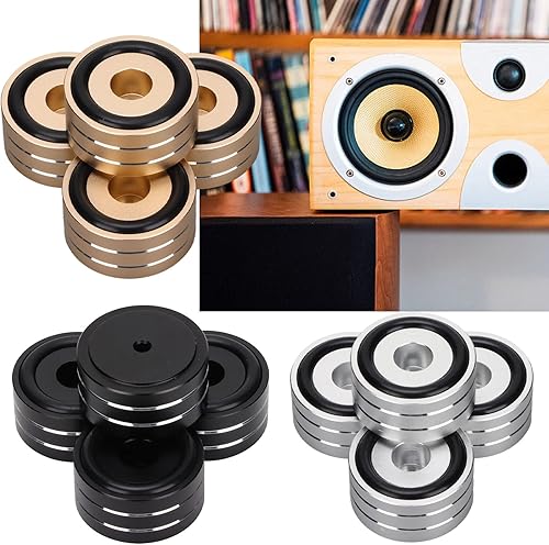 Miniatura 9 de Yunseity 4 piezas de altavoces de 1.575 x 0.787 in, soportes de aislamiento de pies con anillos de goma antideslizantes, soportes de picos de