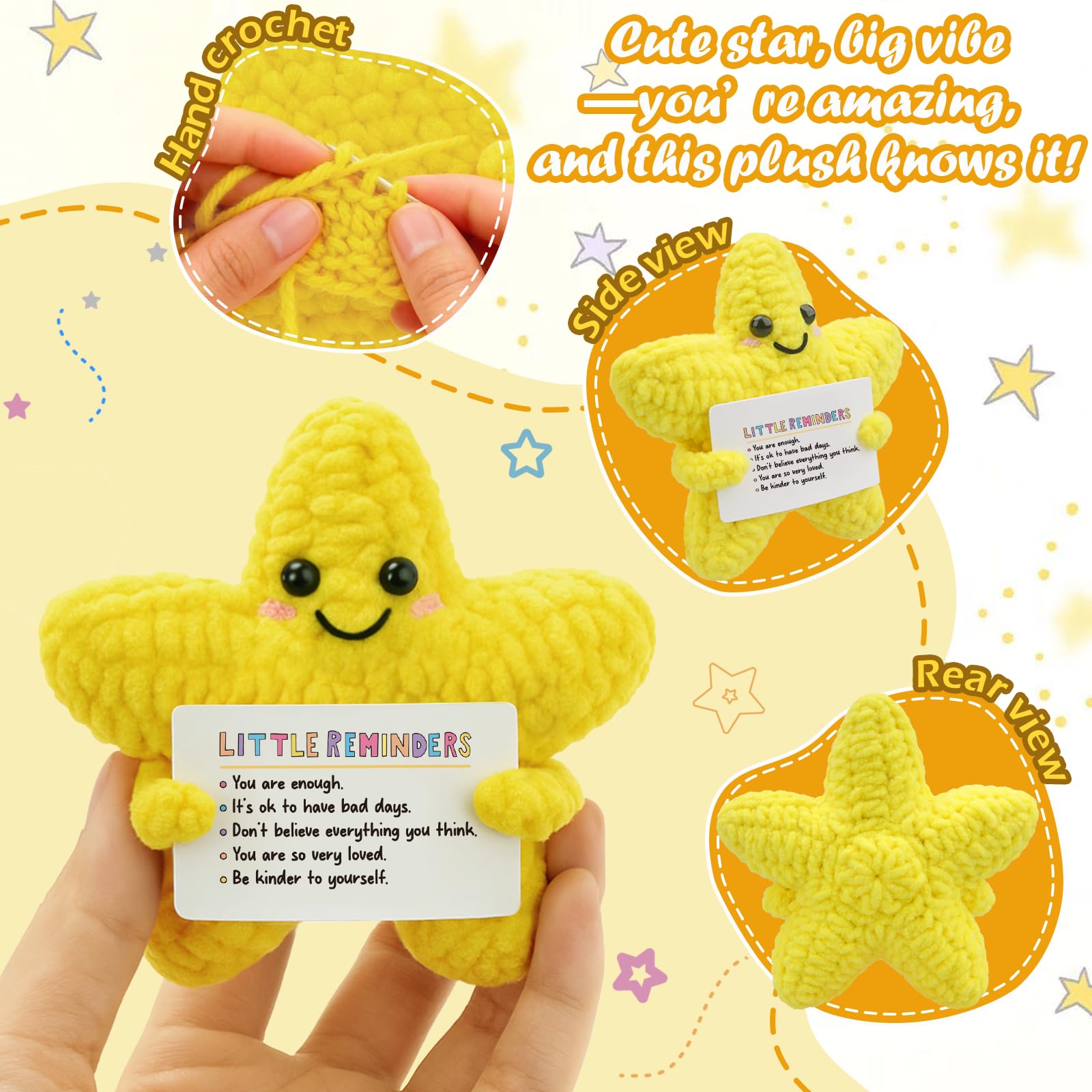 Mental Health Gifts for Women, Crochet Star with Positive Affirmations, Cheer Up Thinking of You Gift for Friend, Anxiety Relief Get Well Soon Self care Gifts