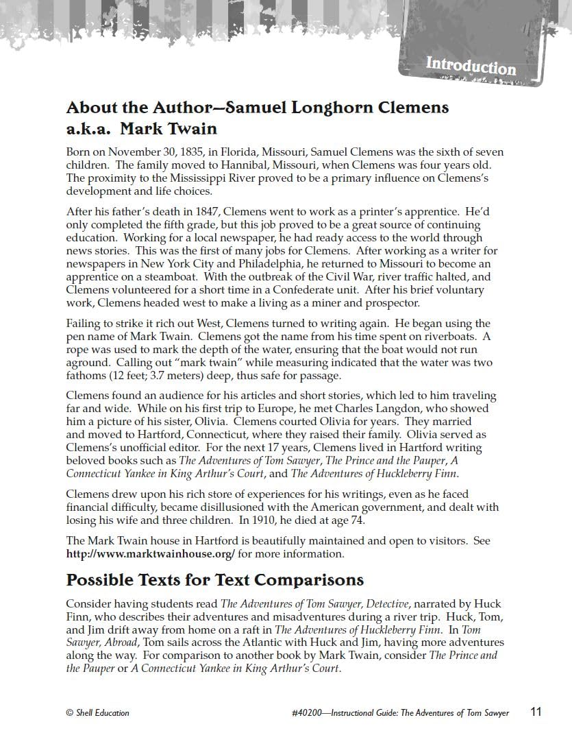 The Adventures of Tom Sawyer: An Instructional Guide for Literature - Novel Study Guide for 4th-8th Grade Literature with Close Reading and Writing Activities (Great Works Classroom Resource
