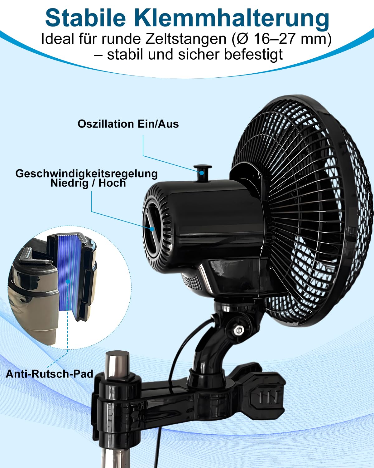 [Verbesserte] Oszillierend Grow Ventilator mit Clip, 2 Geschwindigkeitsstufen Klein Klemmventilator Leiser Betrieb 20W, Verstellbare Neigung, Umluft Pflanzen Ventilatoren für Growzelt Growbox, Ø 20cm