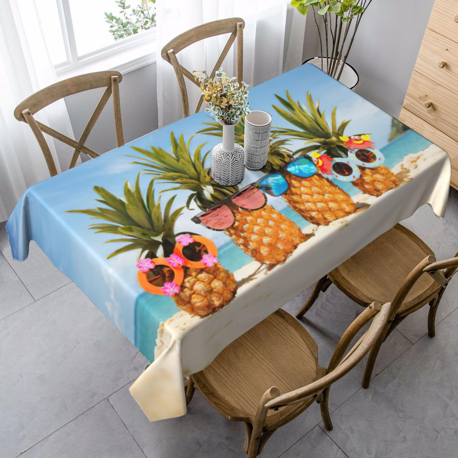 yagDAA Ocean Beach Pineapples Print Rectangle Tablecloth Table Cover Indoor Outdoor Dining Room Kitchen Table Cloth 140x90cm