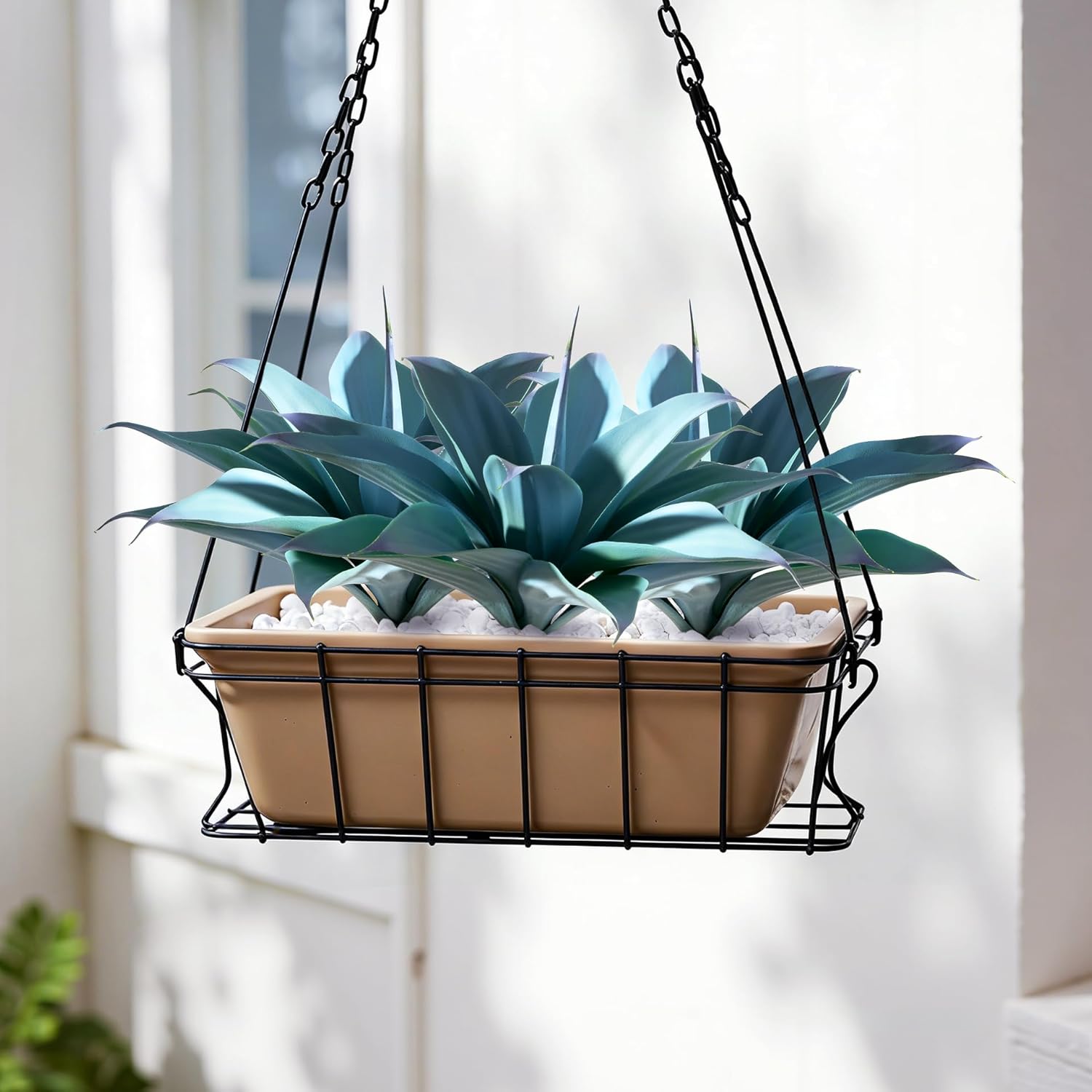 Artificial Agave Faux Agave 14.2In Fake Greenery Outdoor Artificial Plant Fake Plant for Indoor Home Decoration Plastic Plant Outdoor Decoration Front Porch Decor Simulation Plants Blue，2Pack