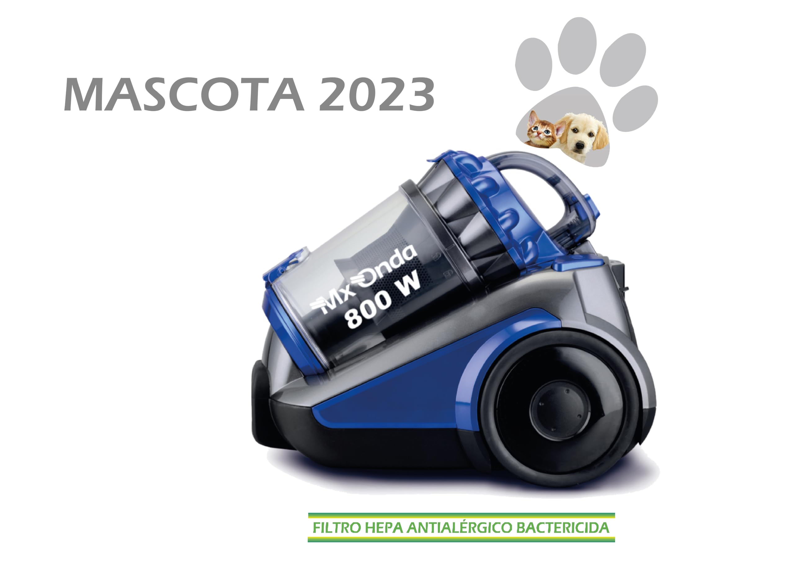 Aspirador de trineo multiciclónico sin bolsa MX-AS2060, 800 W, Filtro HEPA, Depósito de 2,5 L, Rueda delantera con giro 360º, Protector térmico, Cable de 4,5 m