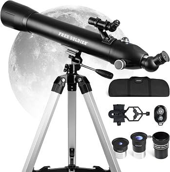FREE SOLDIER Telescope for Adults High Powered 90mm Aperture 700mm Refractor Telescope for Astronomy Enthusiasts 28X-234X with Classic Stable Tripod Base & Smartphone Adapter Black
