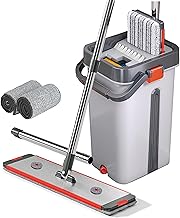 Mop Bucket Heavy Quality Floor Mopp with Bucket, Aluminium pad,Flexible Kitchen tap Flat Squeeze Cleaning Supplies 360 Flexible Mopp Head/2 Reusable Pads Clean Home Floor Easy to Use SJR-2