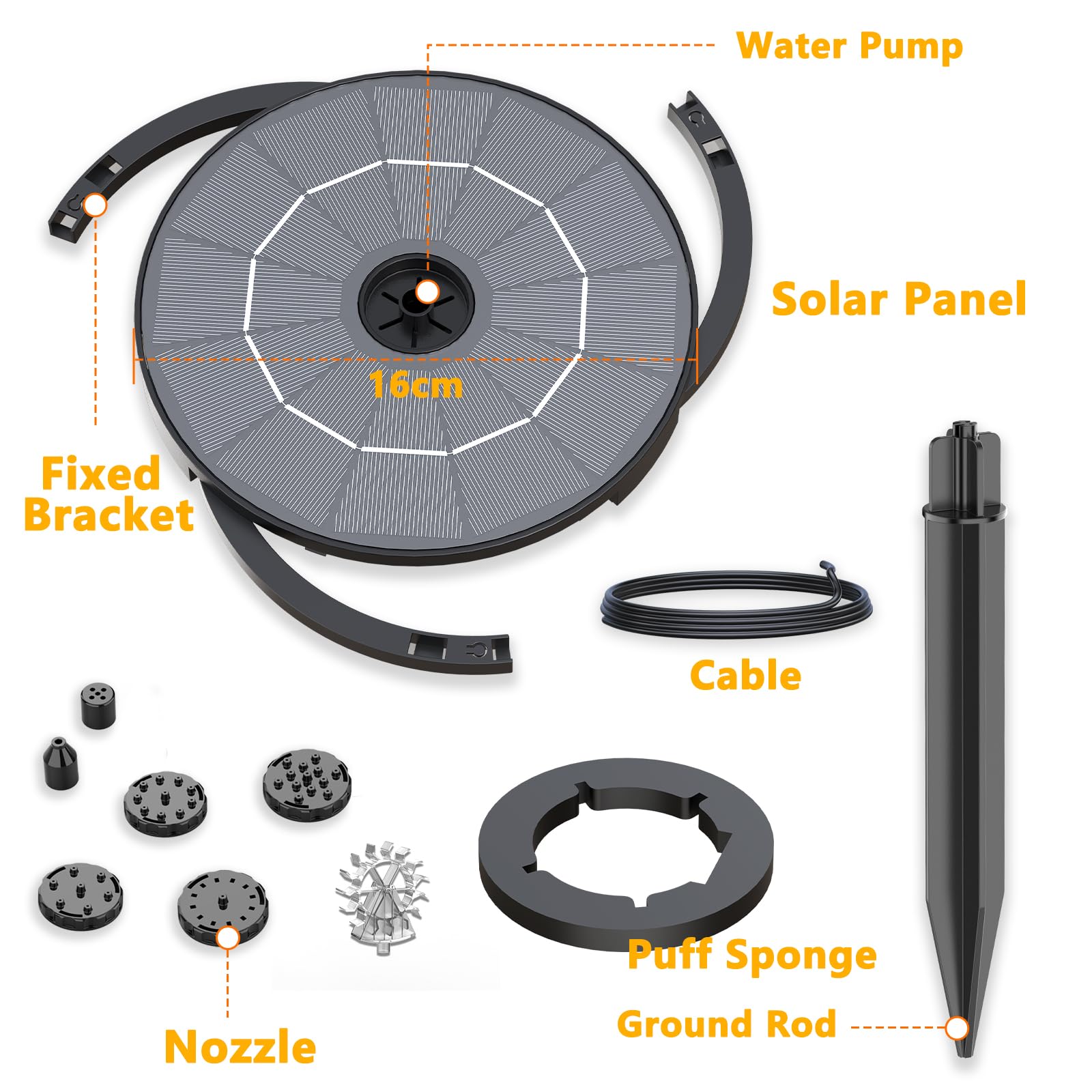 AISITIN Solarbrunnen für Draussen Split-Design mit Batterie, Solar Fontäne Pumpe mit Verschiedene Sprüh Effekten, Solar Teichpumpe, Solar Springbrunnen für Außen für Garten,Teich, DIY Wasserspiel-2,8W