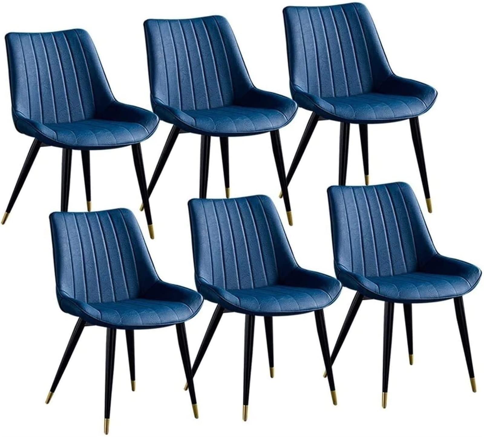 SJIALEN Set of 6 Modern Faux Leather Dining Chairs, Upholstered Metal Legs Living Room Chair Kitchen Leisure Backrests Retro PU Chair Kitchen Chair (Color : Blue, Size : 46x53x83cm)