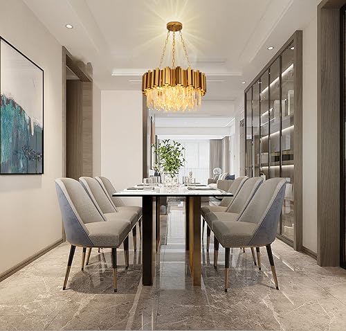 Miniatura 9 de Lámpara de araña moderna de cristal, 9 luces, lámpara de araña dorada, lámpara de comedor, sala de estar, dormitorio, vestíbulo, pasillo, candelabro