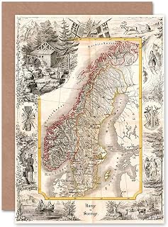 Wee Blue Coo Card Greeting Gift Map Antique 1847 Munch Norway Sweden Decorative