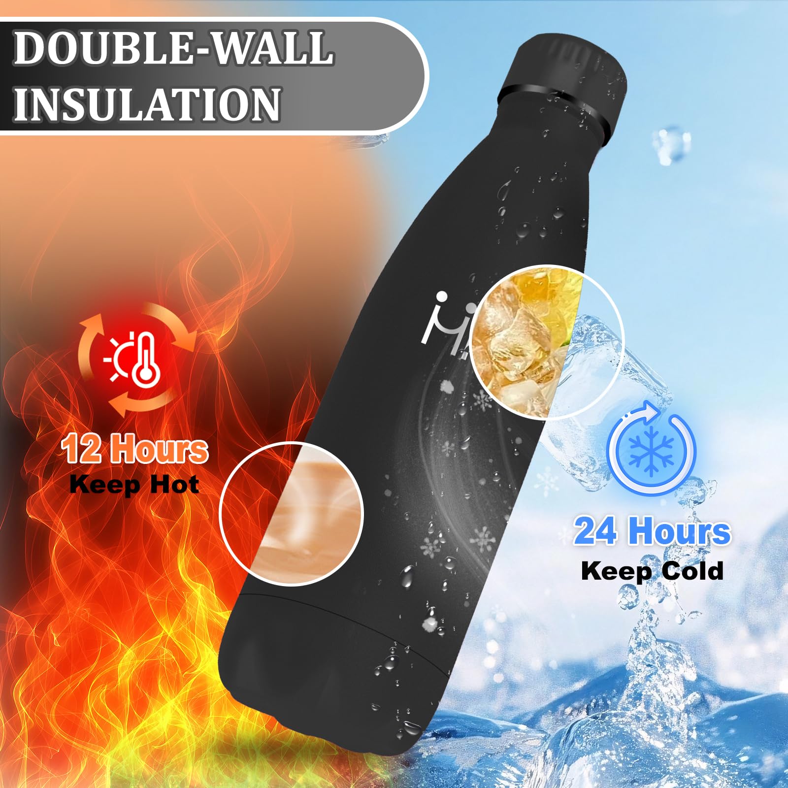Borraccia Termica, Borraccia 500 ml, Borracce Acciaio Inox, Bottiglia Termica Senza Perdite, Mantiene Caldo per 12 Ore/Freddo 24 Ore, Borracce Termiche per Scuole, Viaggio, Palestra, Sportio