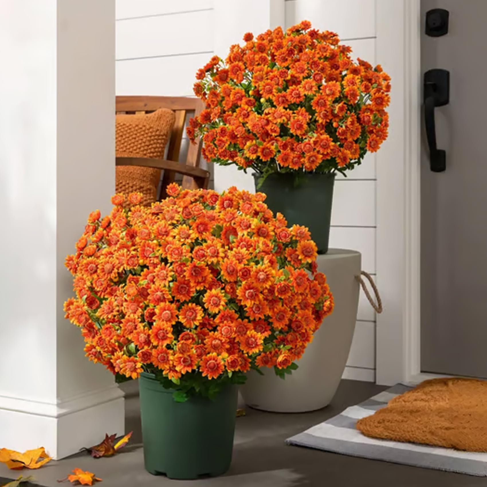 Funsdecor Artificial Sunset Mums – Set Of 5 UV Resistant Bunches, Waterproof Fake Flowers For Outdoor Fall Decor