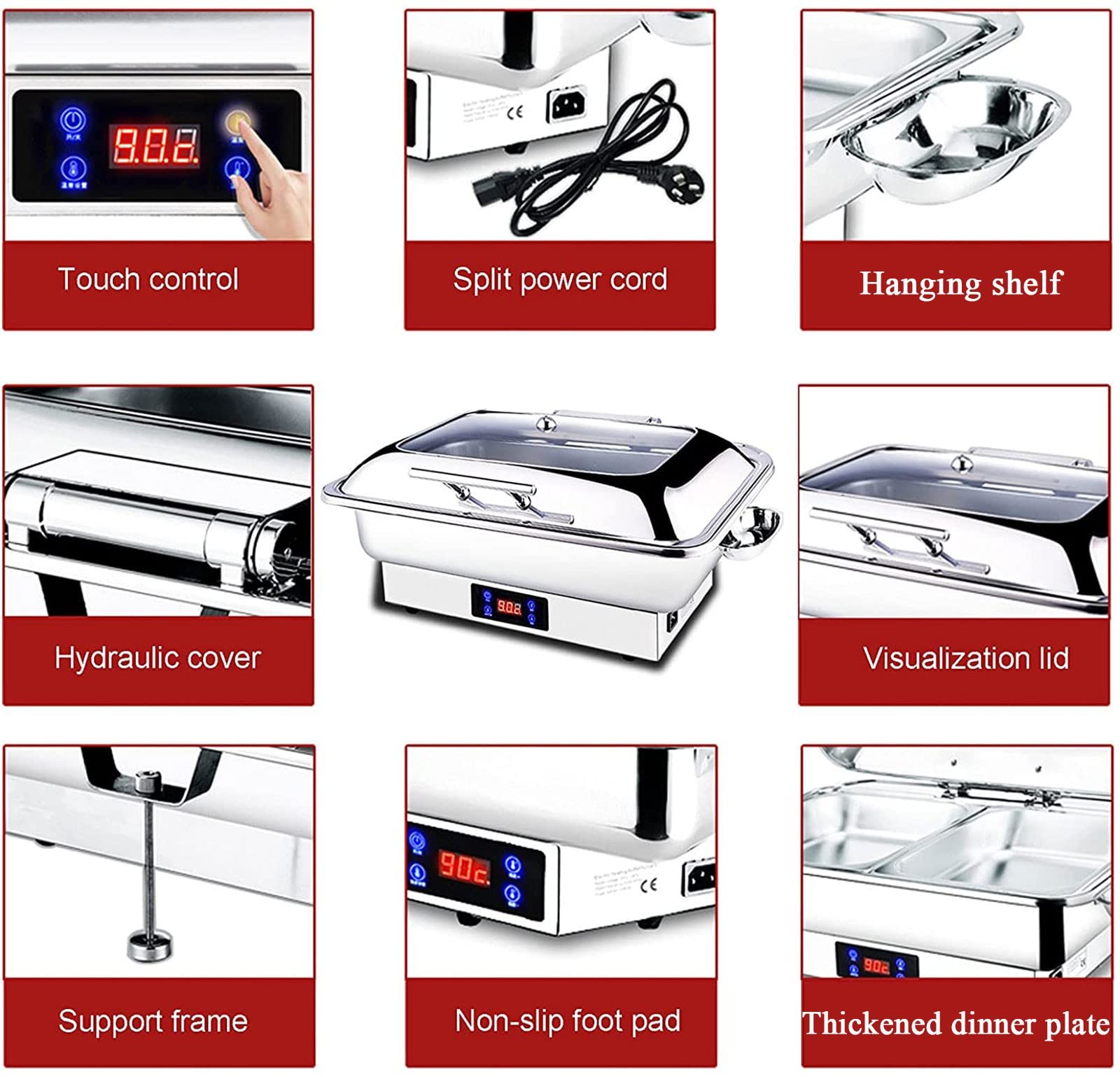 Scaldavivande per Buffet a casa, scaldavivande elettrici per Buffet, scaldavivande con Display Digitale della Temperatura - Scaldavivande per Buffet e Hotel, dimens,Full Size-B