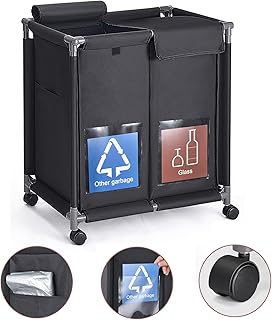 Hivexagon 2 in 1 Garbage Recycle Sorting Basket,2 Cover Top Compartments with Wheels,2 Front Transparent Display Pockets 110L Large Capacity Perfect for Kitchen Office