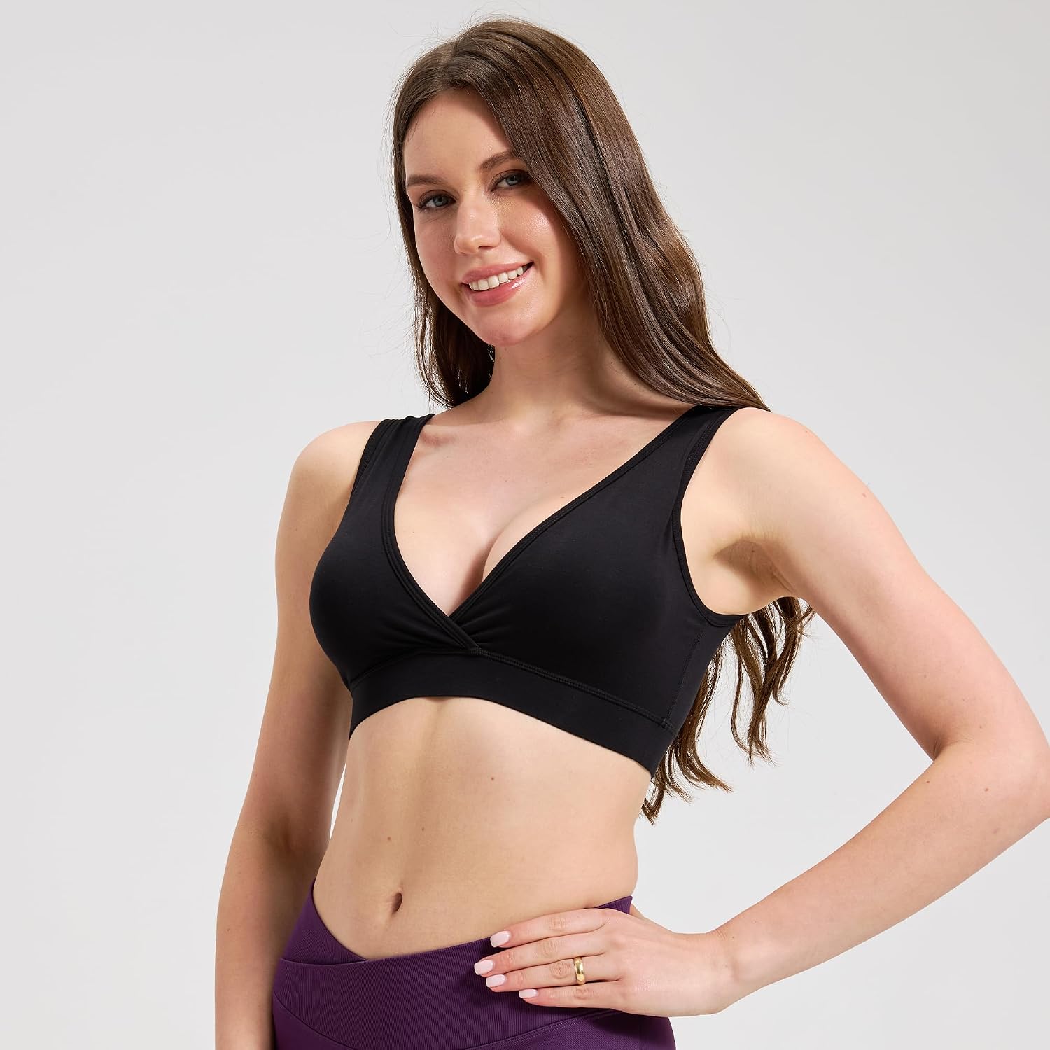 netdraw Padded Bamboo Viscose Nursing Sleep Bra, Lightweight Soft Crossover Wireless Breastfeeding Lounge Maternity Bralette