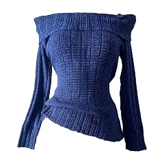 Striped Cable Knit Sweater Women Fold Over Off The Shoulder Sweater Fall Vintage Cute Y2k Tops 2000s Emo
