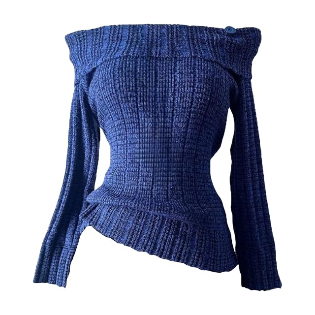 Striped Cable Knit Sweater Women Fold Over Off The Shoulder Sweater Fall Vintage Cute Y2k Tops 2000s Emo