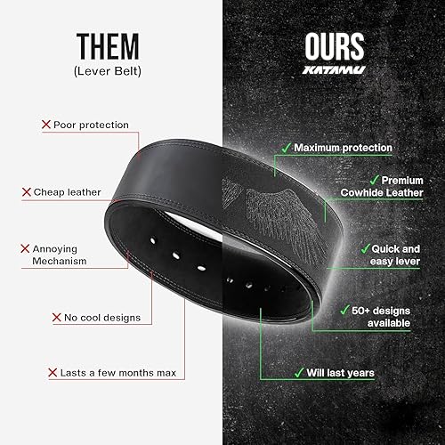 Miniatura 5 de Katamu Cinturón de levantamiento de pesas de cuero de alta calidad, palanca de acero segura, soporte de levantamiento de pesas para peso muerto,
