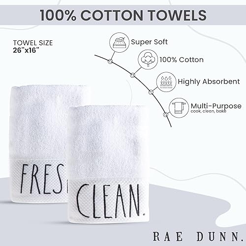 Miniatura 10 de Rae Dunn Toallas de mano, toalla de mano decorativa bordada para cocina y baño, 100% algodón, altamente absorbente, paquete de 2, 16 x 26 pulgadas,
