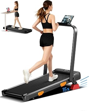 Walking Pad with Incline 15%, Under Desk Treadmill with Handle, 2.5HP Walking Treadmill for Home,136KG Capacity 8 Shock Absorbing Cushions 7 Layer Running Belt Walking Pad Foldable
