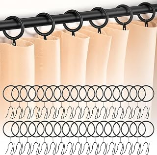 100 Pcs 1.26 Inch Metal Drapery Curtain Rings with Eyelets and 100 Pcs Pin Hooks Black Curtain Rings with Hooks for Shower, Window, Door Drapes Curtains