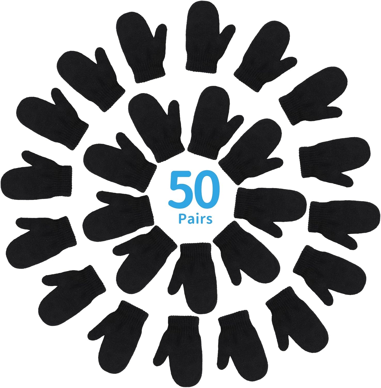 Handepo 50 Pairs Kids Winter Mittens Gloves Bulk Toddler Stretch Mittens Children Knit Gloves for Homeless Little Girl Boys
