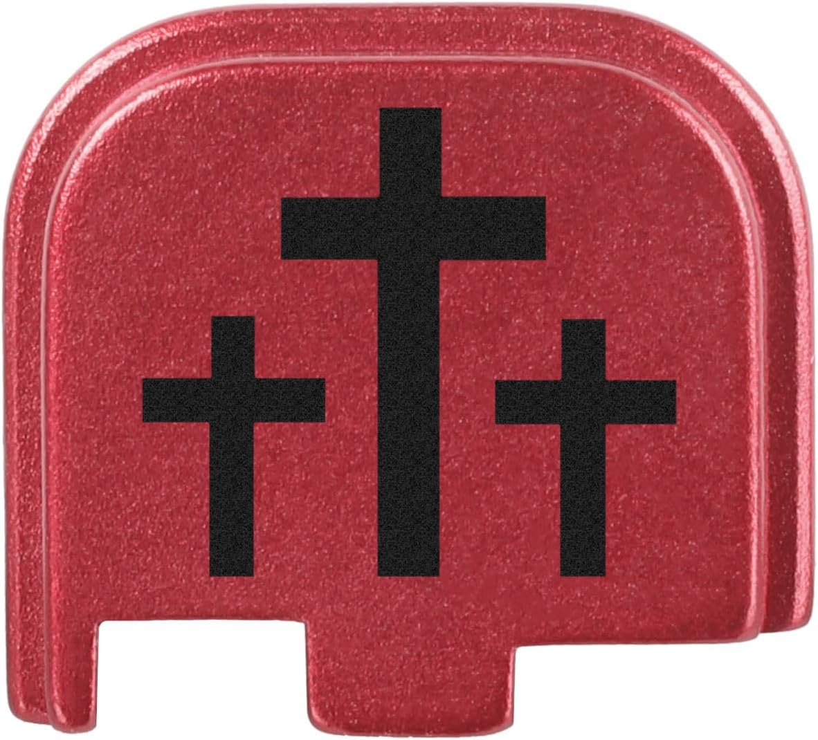 NDZ Performance Slide Cover Back Plate for Glock 43 43X 48 & PSA Dagger Micro – Aluminum Upgrade with Black Engraving – 3 Crosses – Red