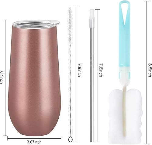Miniatura 7 de Lifecapido Paquete de 12 vasos de champán sin tallo, vasos de vidrio de flauta de acero inoxidable aislados de 12 onzas para cumpleaños, fiesta de
