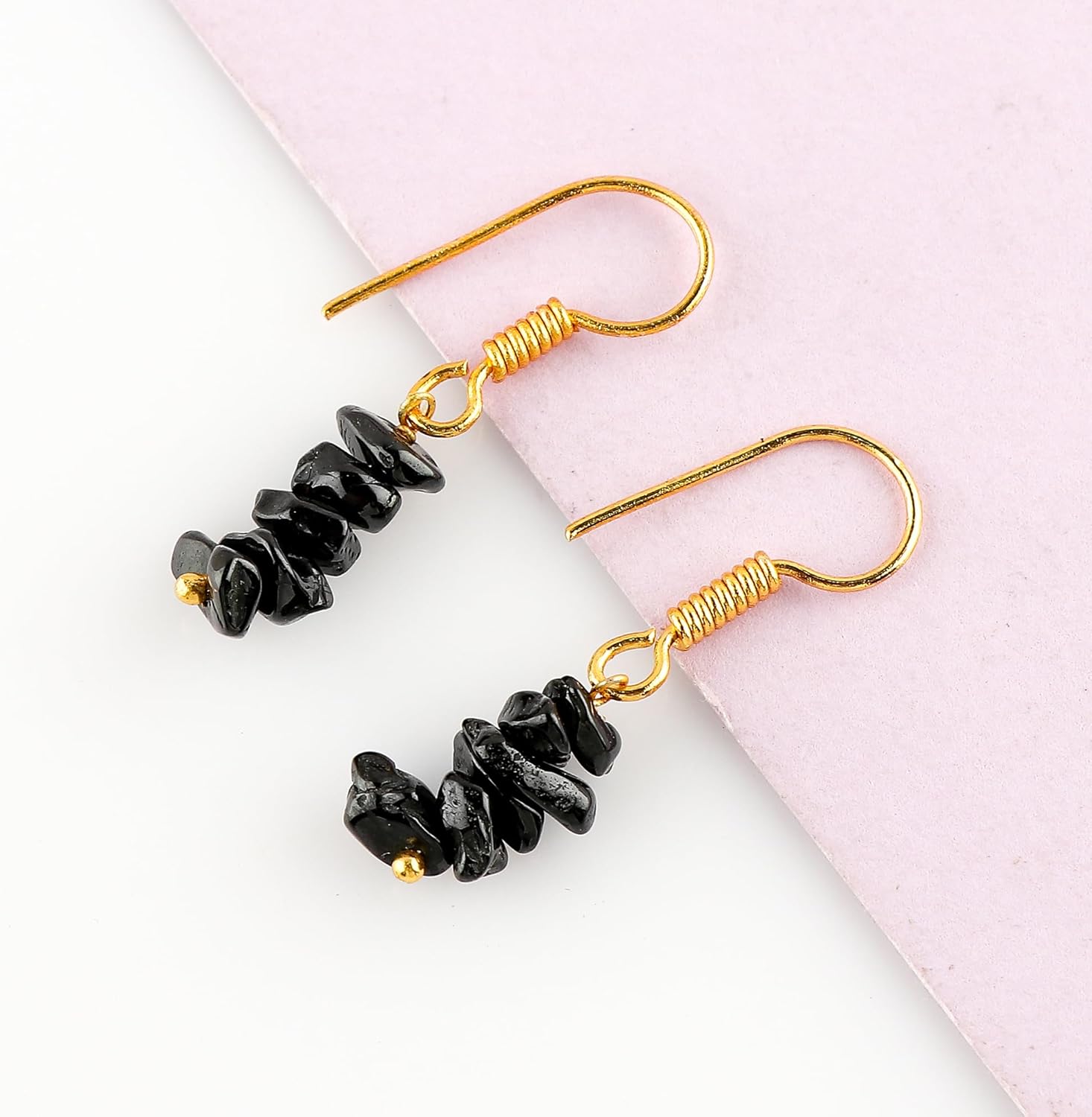 Gemstone Chips Dangling Earrings, Stone 2-3 MM, Gold Plated, Handmade Jewelry, Healing Crystals, Polished Nuggets Stones, Women Earrings, Gemstone Jewellry - Image 4