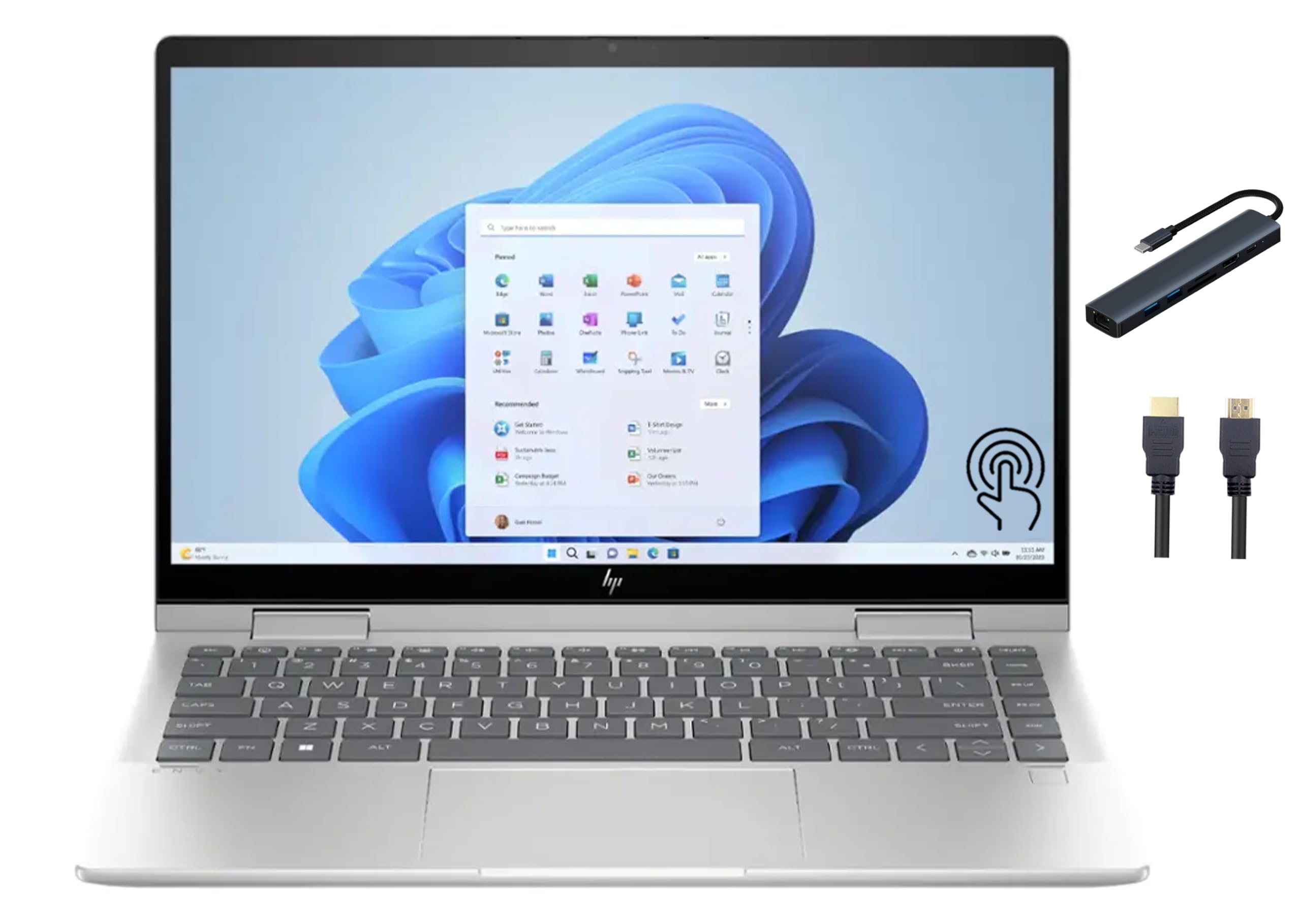 HP Envy x360 2-in-1 14'' FHD IPS Touch Laptop, Intel Core 5 120U, 8GB RAM, 1TB SSD, Fingerprint Reader, Backlit Keyboard, WiFi, Bluetooth, Windows 11 Pro, Natural Silver with TGYAccessories