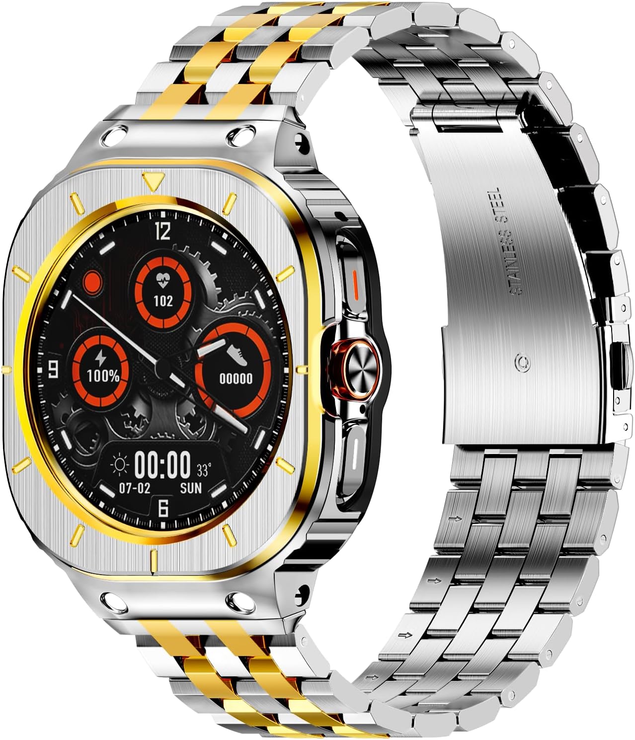 HASLFM Stainless Steel Case and Bands Compatible with Samsung Galaxy Watch Ultra 2/1 47mm (2025 2024), Rugged Metal Protective Cases Band for Galaxy Watch 7 8 Ultra for men (Silver & Gold)