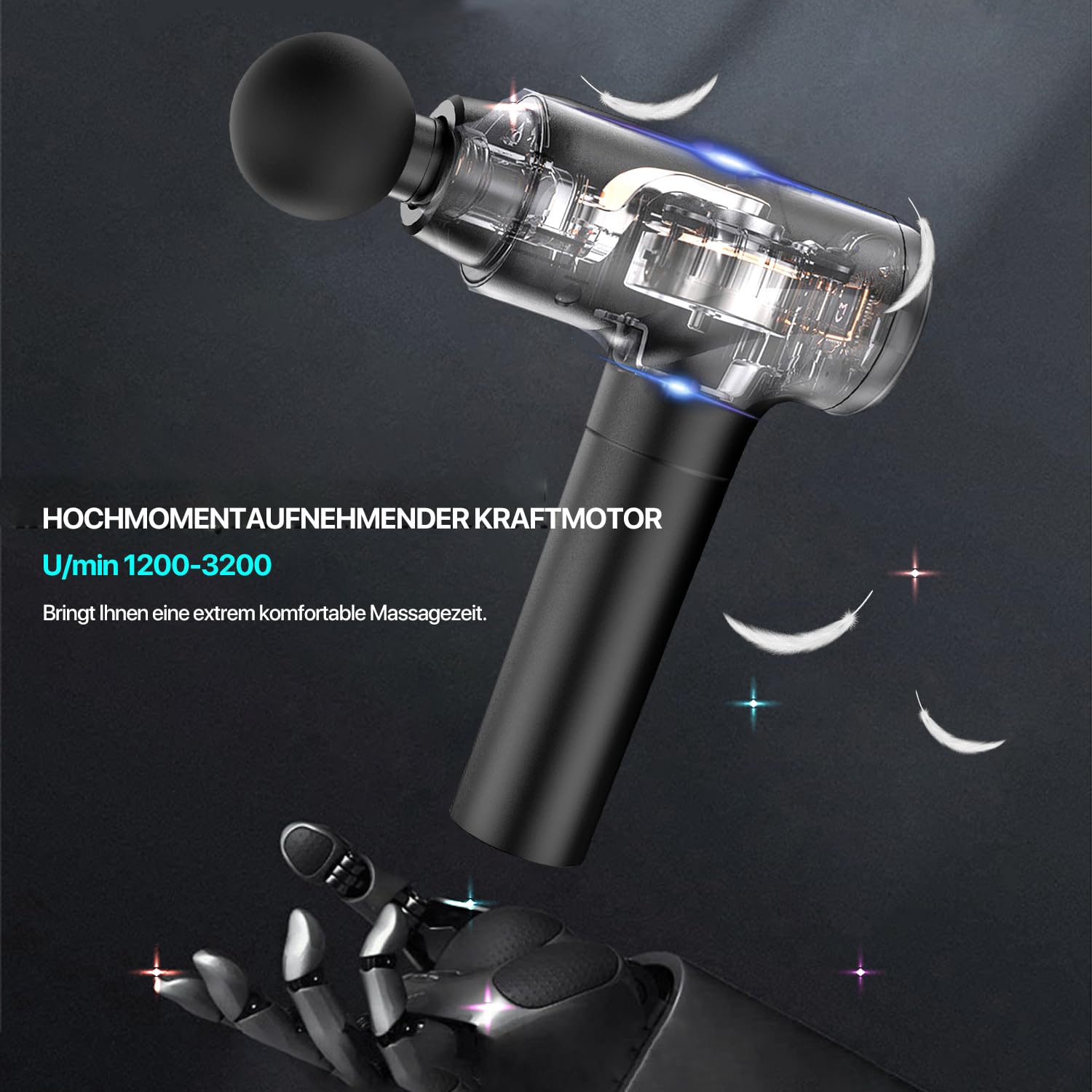 Massagepistole, tiefes Gewebe, Percussion-Rückenmassagegerät für Sportler, Muskelmassagepistole zur Schmerzlinderung, mit 8 Massageköpfen und 20 Geschwindigkeiten (mattschwarz)
