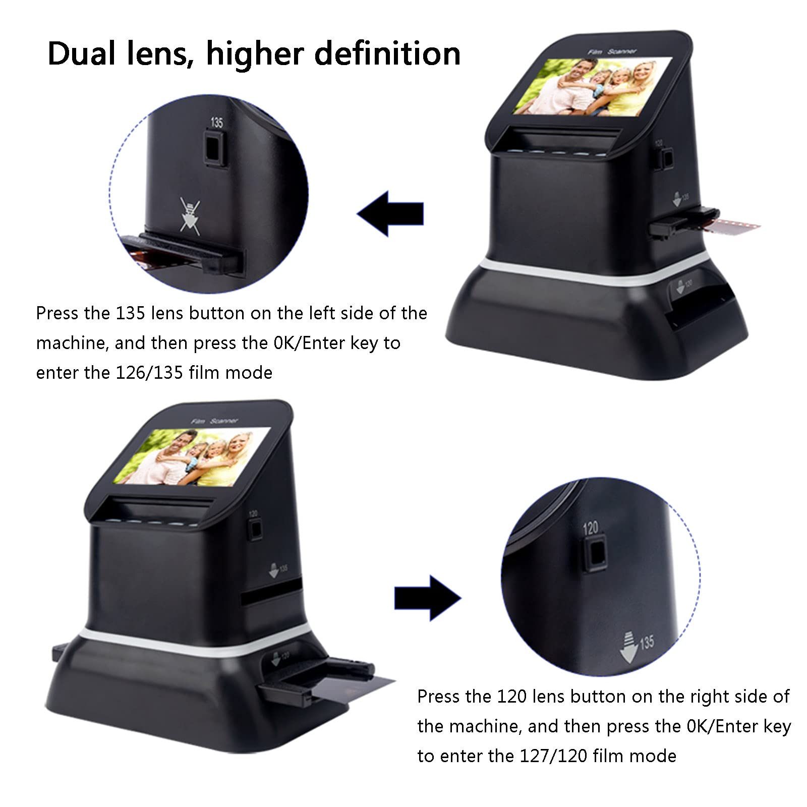 Scanner per Pellicole Digitale da 22 MP, Scanner per Diapositive Tutto in Uno, con Ampio Display da 4,3" E HDMI, Converte 135 126 110 Diapositive da 8 Mm in Foto Digitali JPG da 22 MP