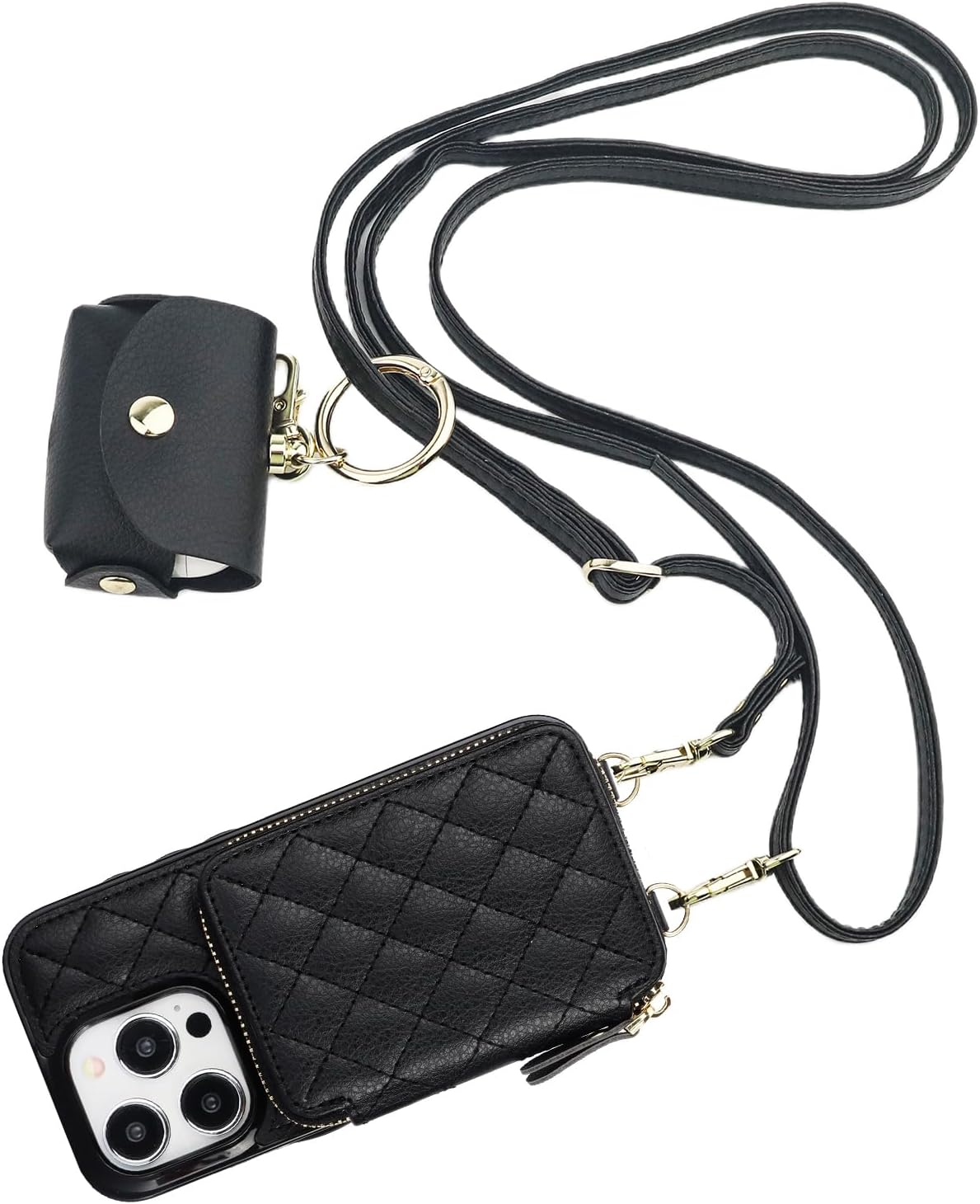 Bocasal A Stylish Crossbody Wallet Case for iPhone 15 Pro + A Slim Leather Case for AirPods Pro