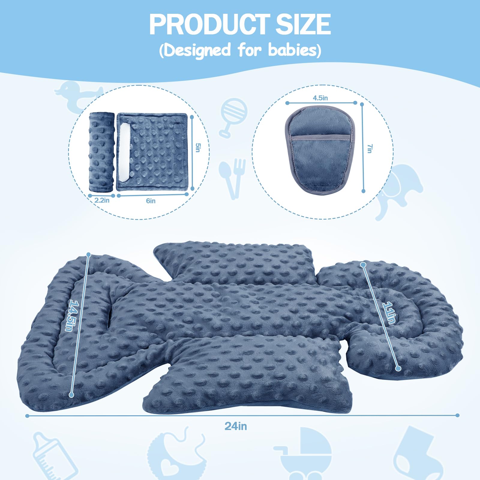 Inserto de asiento de coche para niño y niña, inserto de asiento de automóvil 3 en 1 para recién nacido con almohadillas de correa, soporte de cabeza de asiento de coche para cochecitos de