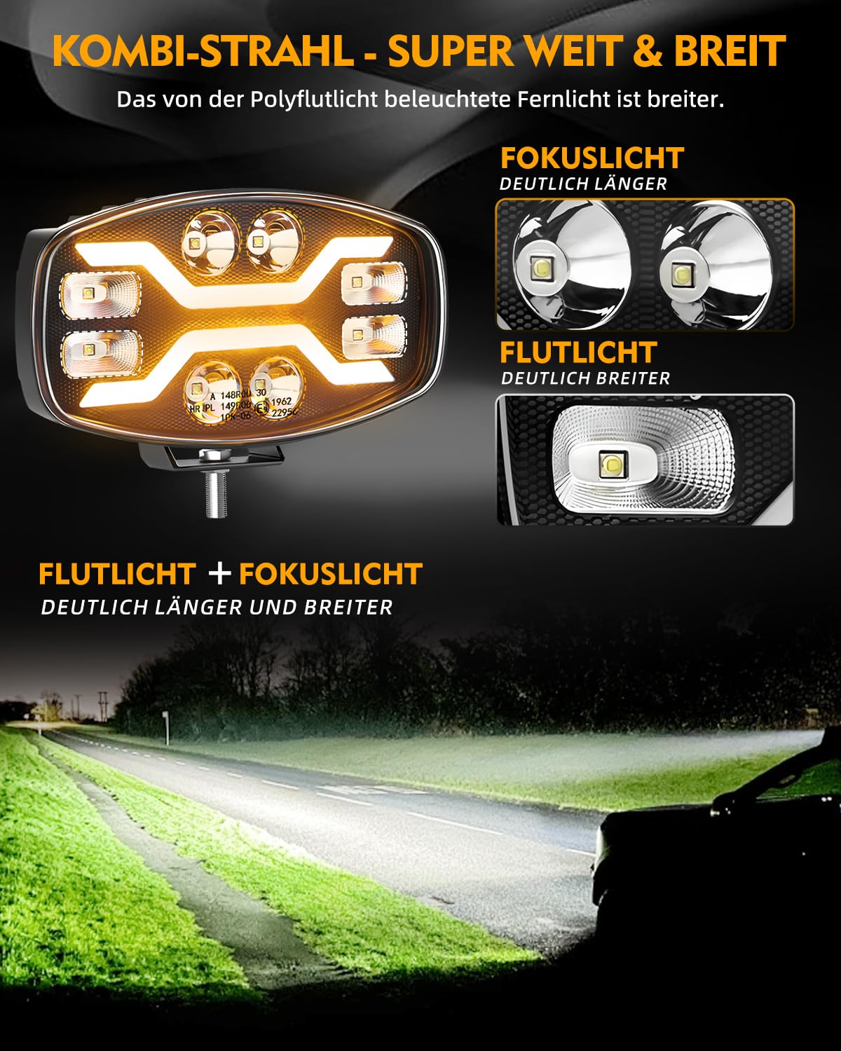 CO LIGHT 2PCS 10inch LKW LED Arbeitsscheinwerfer mit gelber LED Fernscheinwerfer 80W 36000LM IP68 Zusatzscheinwerfer 12v 24v Geeignet für schwere LKWs, Traktor, Lastwagen, Geländewagen, Traktoren