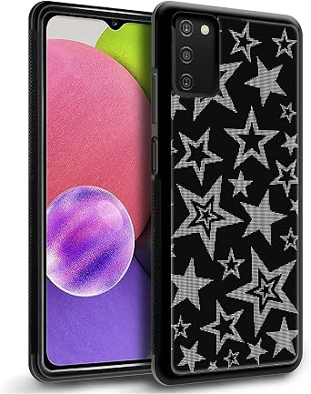 CARLOCA Compatible with Samsung Galaxy A03S Case, Black White Star Pattern for Girl Ultra Protection Shockproof Soft Silicone TPU Non-Slip Back