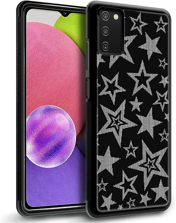 CARLOCA Compatible with Samsung Galaxy A03S Case, Black White Star Pattern for Girl Ultra Protection Shockproof Soft Silicone TPU Non-Slip Back