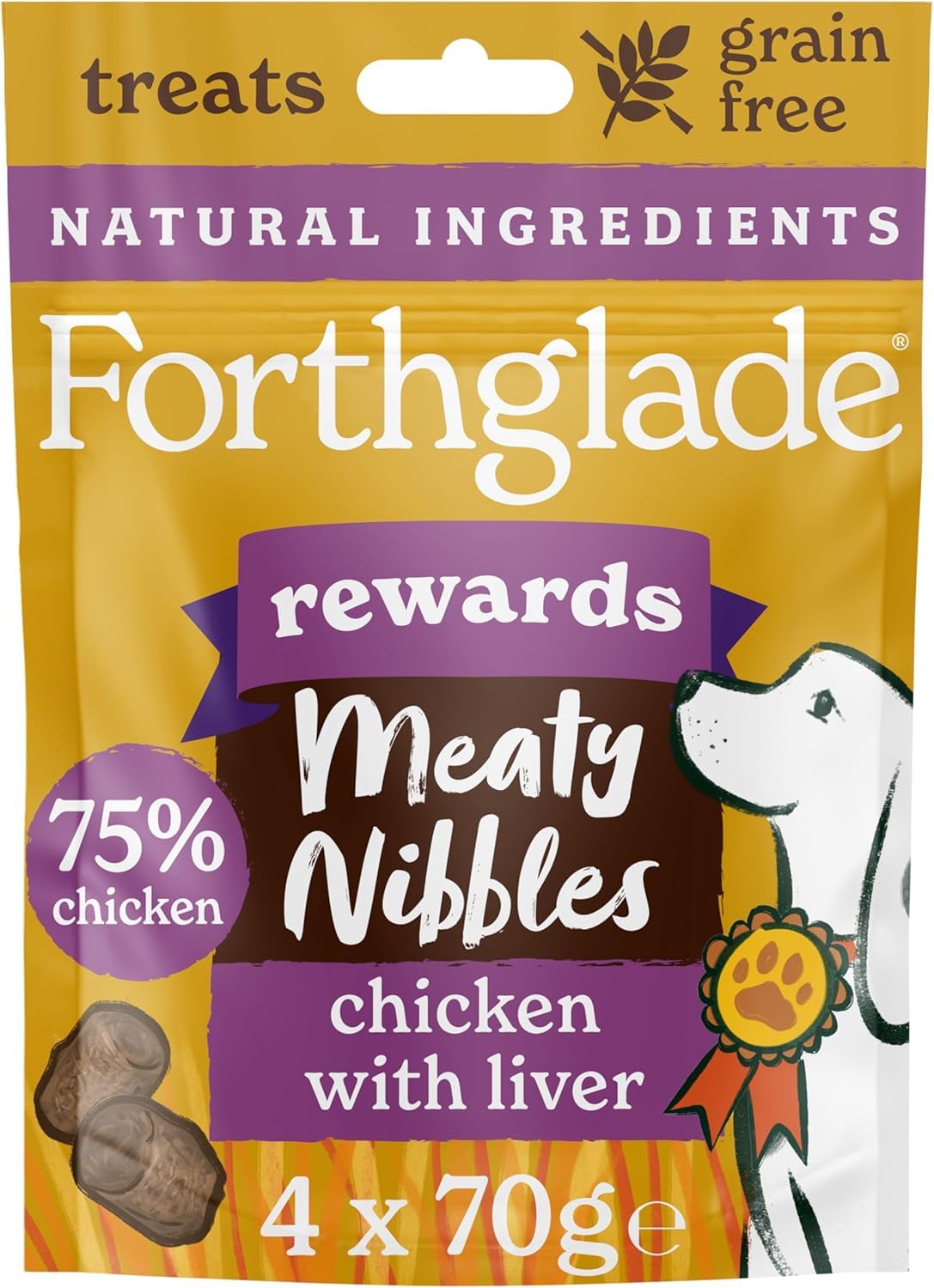 Meaty Nibbles (4 x 70g Bags) - Hypoallergenic & Grain Free Dog Treats with Chicken and Liver, Natural Dog Treats, Training Rewards with 75% Chicken